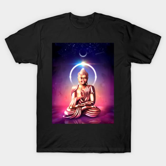 Buddha Under Ethereal Sky T-Shirt by CreativeOpus